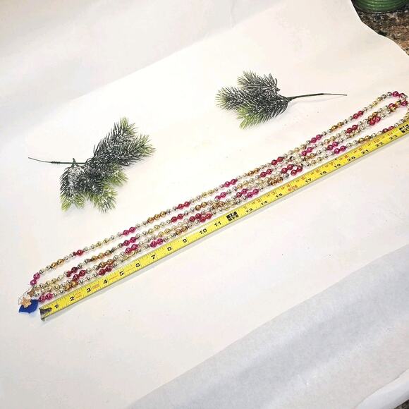 Vintage Double Bead Mercury Glass Christmas Tree Garland 100" Red Gold Silver - Picture 6 of 12